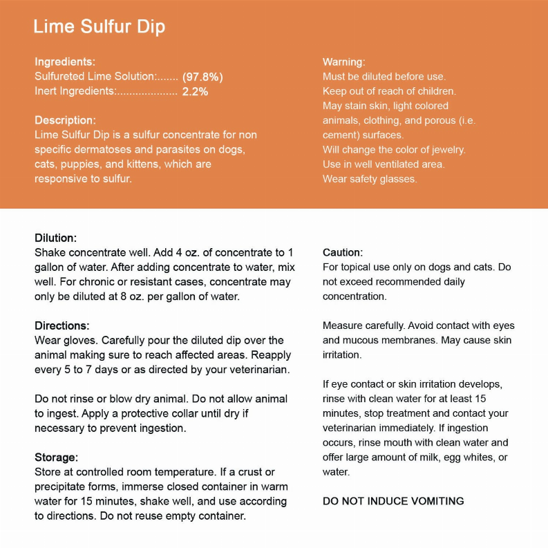 Lime Sulfur Dip - Pet and Veterinary Solution for Dermatitis, Mange, Ringworm and other Parasites